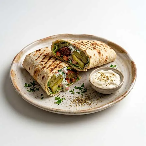 Falafel & Avocado Flatbread Wrap With Sour Cream Salsa